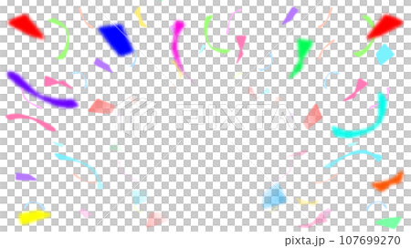 カラフルな紙吹雪が舞うフレームイラスト【コピースペースあり】【16:9】 107699270