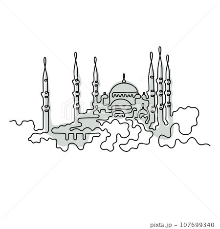 Blue Mosque, Istanbul one line vector illustration 107699340