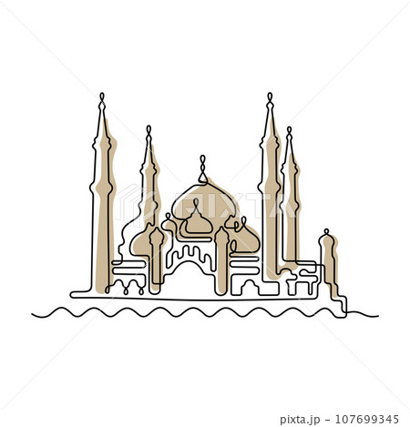 Crystal Mosque, Malaysia one line illustration 107699345