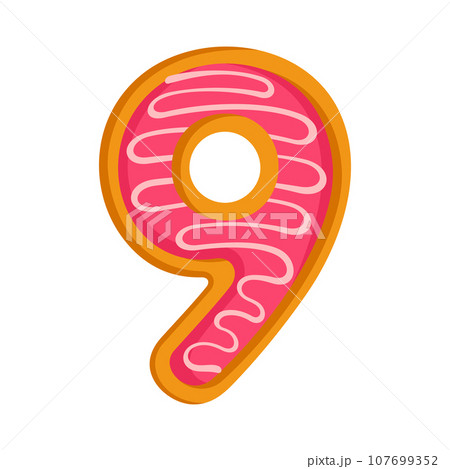 Doughnut cartoon number 9. Glazed donut digit nine 107699352