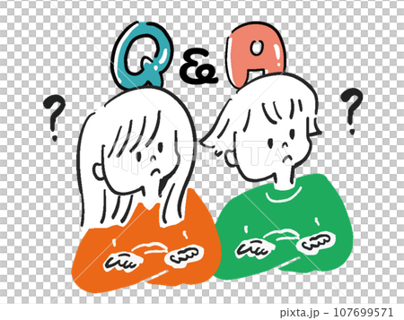 問答插圖,其中有一個男人和一個女人想知道的文字 問答插圖,其中有一個男人和一個女人想知道的文字 107699571