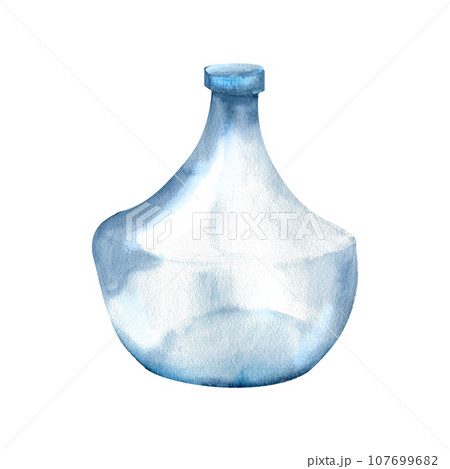 Watercolor blue glass vase. Hand drawn bottle for home design, flowers pot, isolated clip art. Glass jar illustration Watercolor blue glass vase. Hand drawn bottle for home design, flowers pot, isolated clip art. Glass jar illustration 107699682