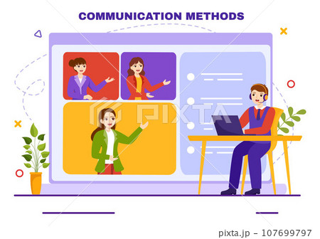 Communication Methods Vector Illustration with Team Referral Marketing, Project Management, Social Networks and Public Relations in Flat Background 107699797