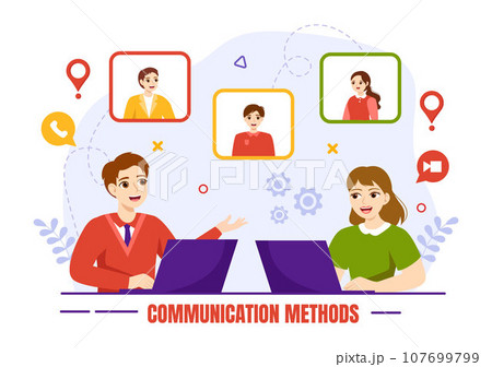 Communication Methods Vector Illustration with Team Referral Marketing, Project Management, Social Networks and Public Relations in Flat Background Communication Methods Vector Illustration with Team Referral Marketing, Project Management, Social Networks and Public Relations in Flat Background 107699799