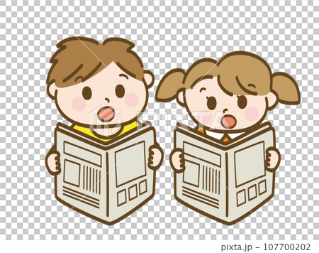 Boys and girls surprised to see the newspaper_Early elementary school students_Toddler 107700202