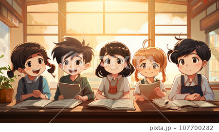 みんなでお勉強：小学生が集まって勉強会を開いている