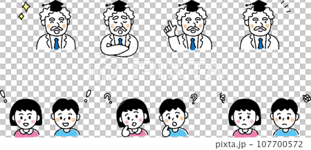 単純な線で描かれた博士に質問がある子どもたち 107700572