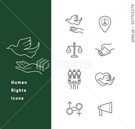 人権・平和・紛争解決に関する線画アイコンのセット 107701279