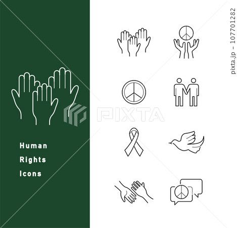 人権・平和・紛争解決に関する線画アイコンのセット 人権・平和・紛争解決に関する線画アイコンのセット 107701282