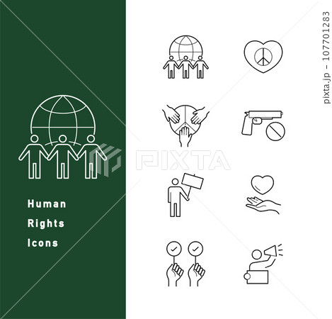 人権・平和・紛争解決に関する線画アイコンのセット 107701283