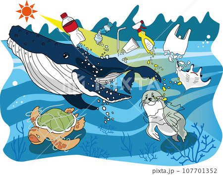 プラスチック海洋汚染に苦しむ海の生き物 プラスチック海洋汚染に苦しむ海の生き物 107701352