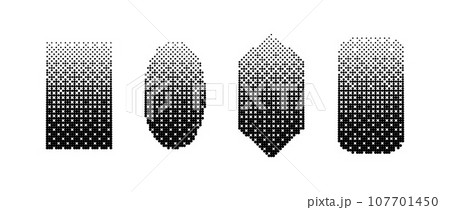 Geometric shapes bitmap set. Dither gradient forms collection. Oval, rectangles, diamond elements design elements for poster, banner, collage, booklet, brochure. Abstract pixelated shapes pack. Vector 107701450