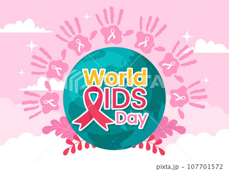 World Aids Day Vector Illustration on 1 december with Red Ribbon to raise awareness of the AIDS epidemic in Flat Cartoon Pink Background Design World Aids Day Vector Illustration on 1 december with Red Ribbon to raise awareness of the AIDS epidemic in Flat Cartoon Pink Background Design 107701572