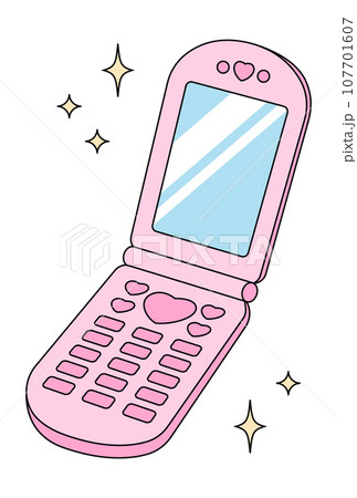 ピンクのガラケー（折り畳み式の携帯電話）のイラスト 107701607
