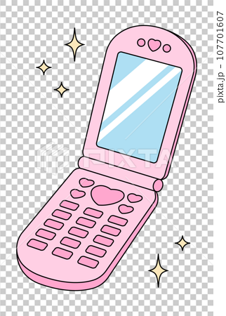 ピンクのガラケー（折り畳み式の携帯電話）のイラスト 107701607