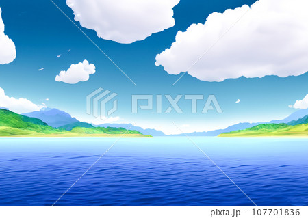 青い海と青空の海岸の風景のイラスト 107701836