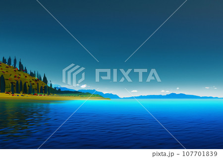 青い海と青空の海岸の風景のイラスト 107701839