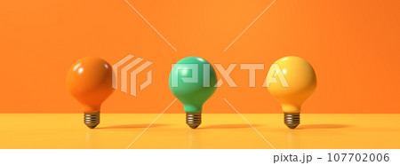 Idea light bulbs - flat lay - 3D Idea light bulbs - flat lay - 3D 107702006