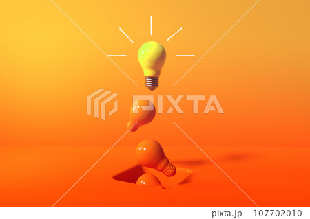One out unique idea light bulb with a hole on the floor - 3D One out unique idea light bulb with a hole on the floor - 3D 107702010