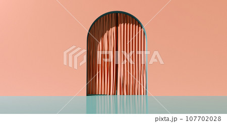Curtain with an arch - minimal design - 3D 107702028