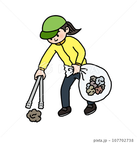 ゴミ拾いをする女性 107702738