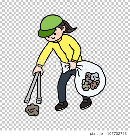 ゴミ拾いをする女性 107702738