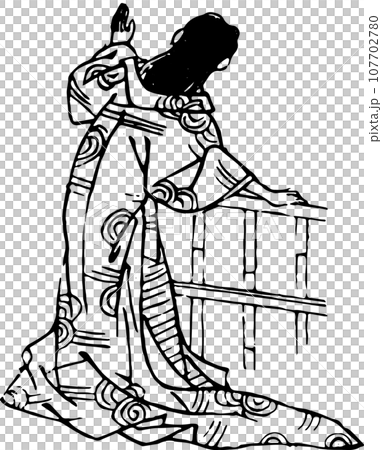 窓から身を乗り出す女性の後ろ姿のイラスト素材 [107702780] - PIXTA