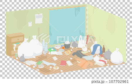 ゴミが散らかる汚い部屋イラスト	 107702961