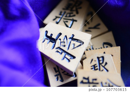 紫の布にくるまれた将棋の駒 107703615