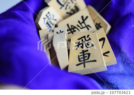 紫の布にくるまれた将棋の駒 107703621