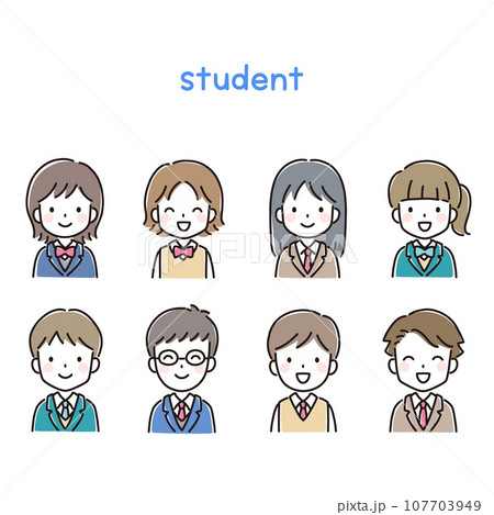 ポップでかわいい学生イラスト（上半身・アイコン） 107703949
