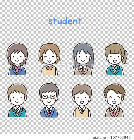ポップでかわいい学生イラスト（上半身・アイコン） 107703949