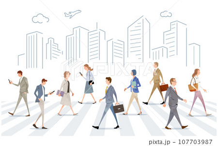 ベクターイラスト素材:ビジネス街を歩く人々、ビジネスマン ベクターイラスト素材:ビジネス街を歩く人々、ビジネスマン 107703987