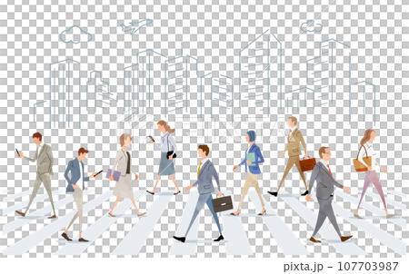 ベクターイラスト素材:ビジネス街を歩く人々、ビジネスマン ベクターイラスト素材:ビジネス街を歩く人々、ビジネスマン 107703987