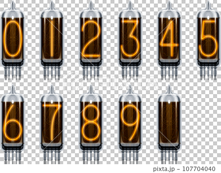 レトロな機械の数字を表示するパーツ　ニキシー管のセット 107704040