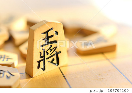 将棋の駒の王将のクローズアップ 将棋の駒の王将のクローズアップ 107704109