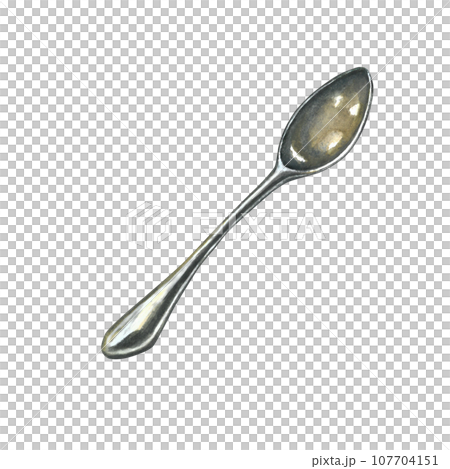 Watercolor illustration of a teaspoon. Isolated on a transparent background, hand drawn Watercolor illustration of a teaspoon. Isolated on a transparent background, hand drawn 107704151