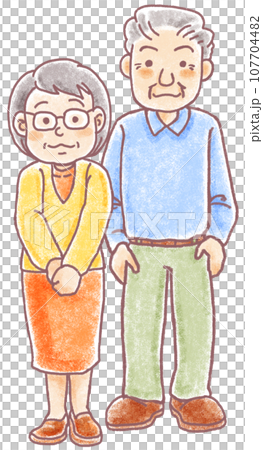 クレヨン画風高齢夫婦_60代70代 107704482