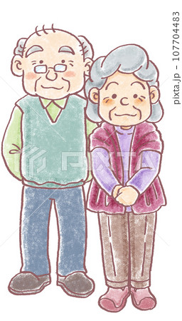 クレヨン画風高齢夫婦_70代80代 クレヨン画風高齢夫婦_70代80代 107704483