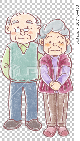 クレヨン画風高齢夫婦_70代80代 クレヨン画風高齢夫婦_70代80代 107704483
