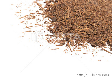 Grated Chocolate Pile Isolated, Crushed Shavings, Crumbs, Flakes, Cocoa Sprinkles 107704563