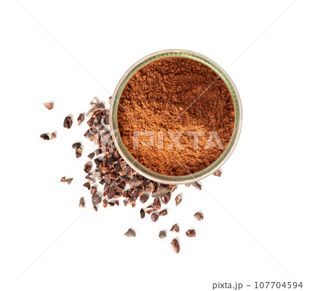 Cocoa Powder Isolated, Cacao Dust Pile, Dry Ground Cocoa Beans, Cocao Powder Pile for Chocolate 107704594