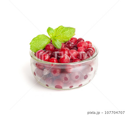 Frozen Lingonberry, Iced Cowberry, Snow Cranberry, Red Viburnum Berries, Frozen Lingonberry 107704707
