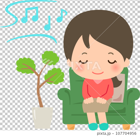 坐在沙發上聽音樂的女人 坐在沙發上聽音樂的女人 107704956