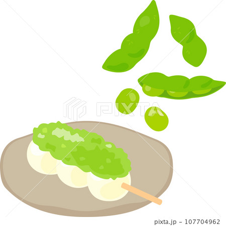 ずんだ餡を乗せた団子と枝豆 107704962