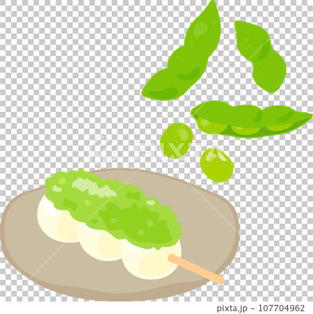 ずんだ餡を乗せた団子と枝豆 107704962