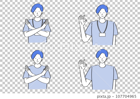 T-shirt man doing OK sign and NG pose 107704965