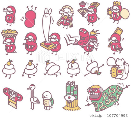 年賀状素材 ダルマ 鏡餅 キャラクターイラスト 年賀状素材 ダルマ 鏡餅 キャラクターイラスト 107704998