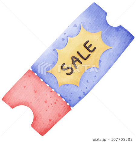 Isolated cute blue and red sale coupon for shopping in watercolor style 107705305