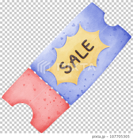 Isolated cute blue and red sale coupon for shopping in watercolor style 107705305